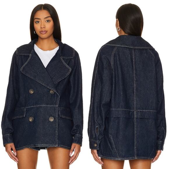 Free People Denim Car Coat Large NWOT - Picture 1 of 8